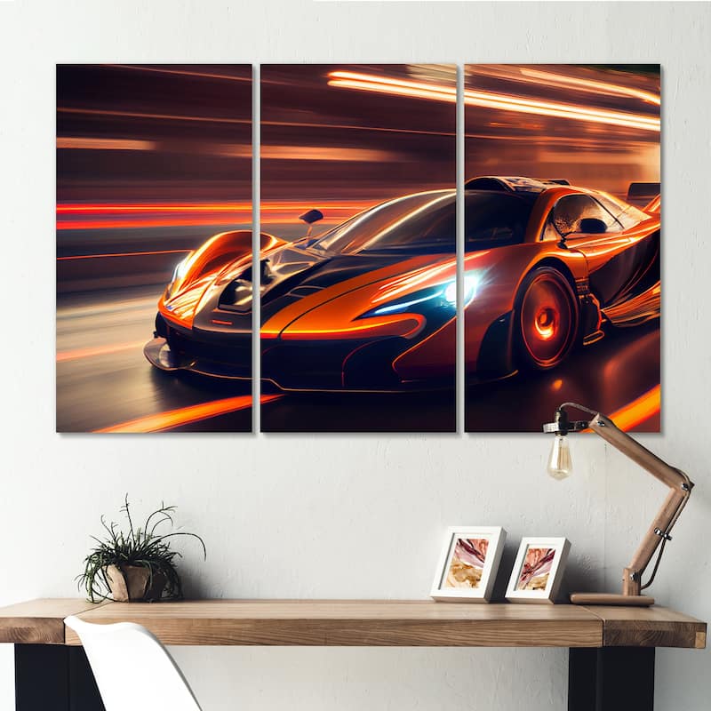 Designart "Futuristic Orange McClaren Sports Car Racing I" Cars Race